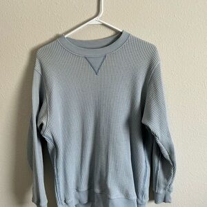 Aerie Light Blue Crewneck Waffle Knit Top